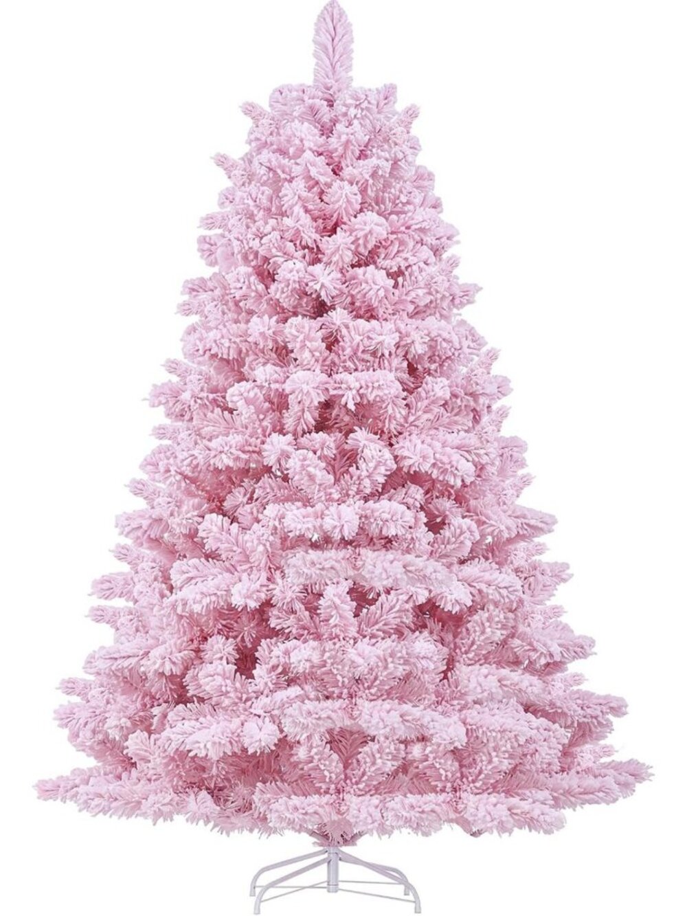 6ft Flocked Pink Artificial Christmas Tree - Unlit Pine Holiday Decor, Xmas Tree